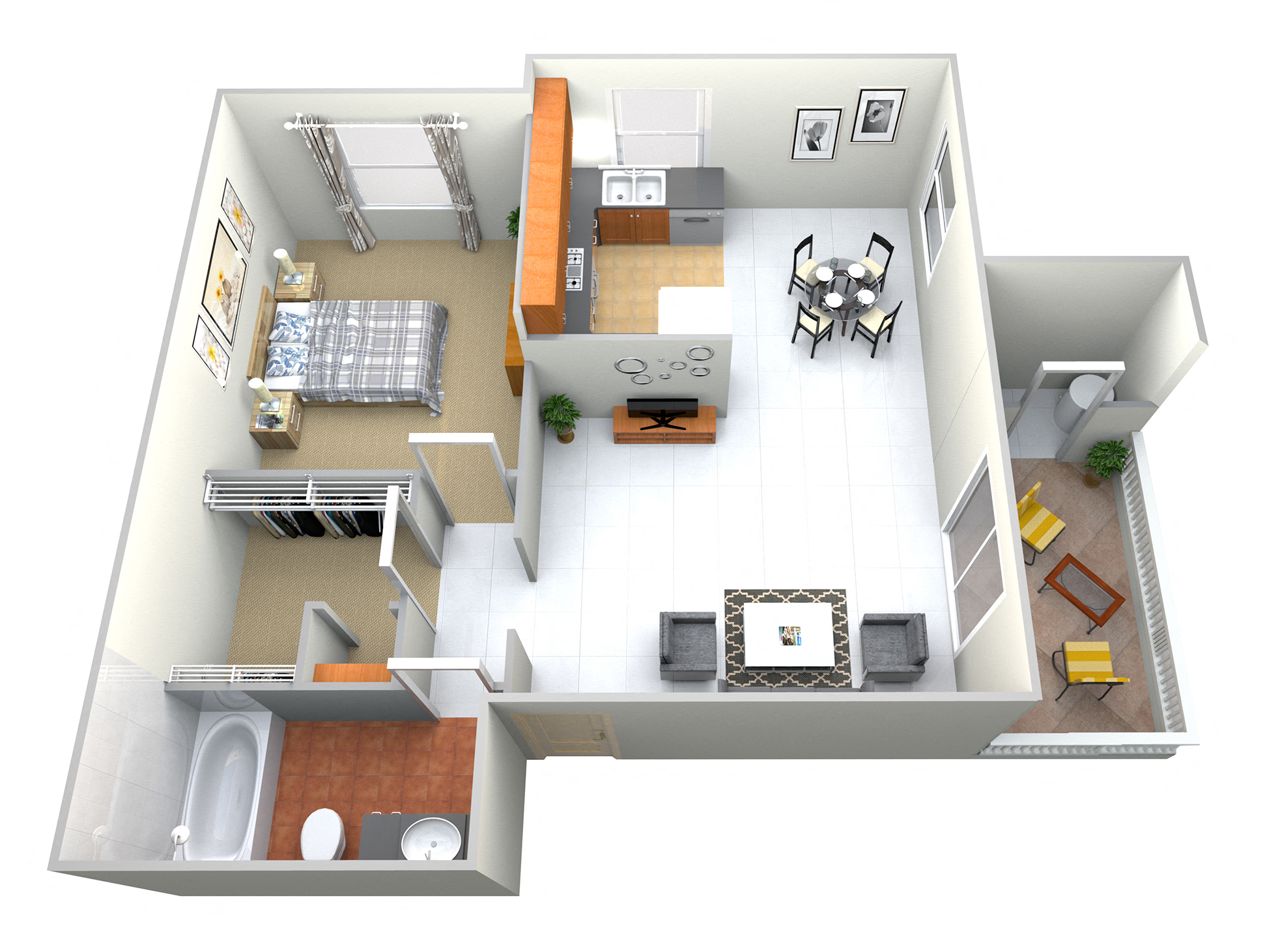Floor plan for 1 bed, 1 bath, 656 sqft